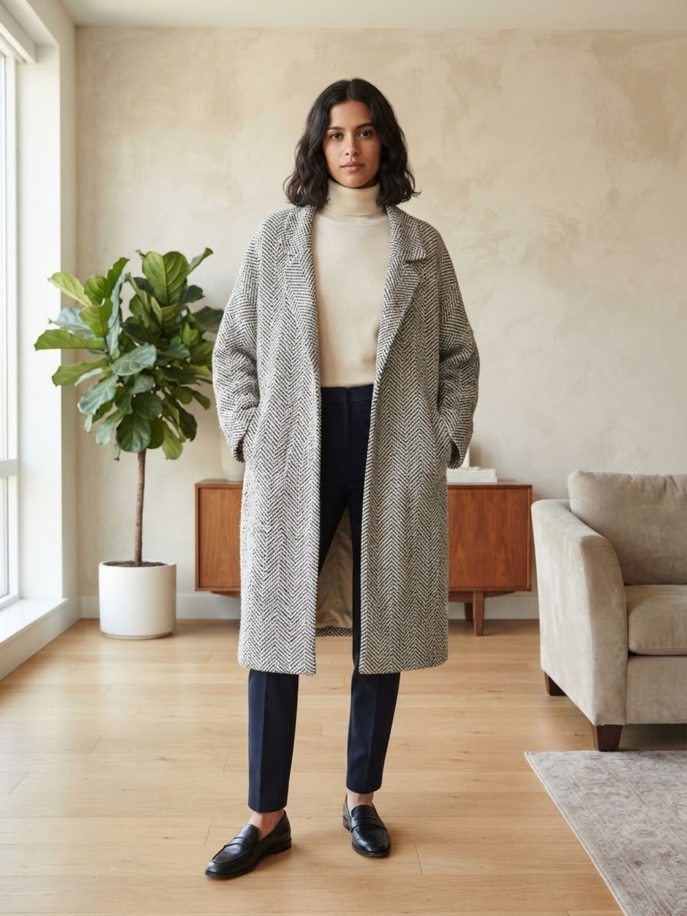 Forte_Forte "Resort" Collection Chevron Oversized Long Coat - Made in Italy